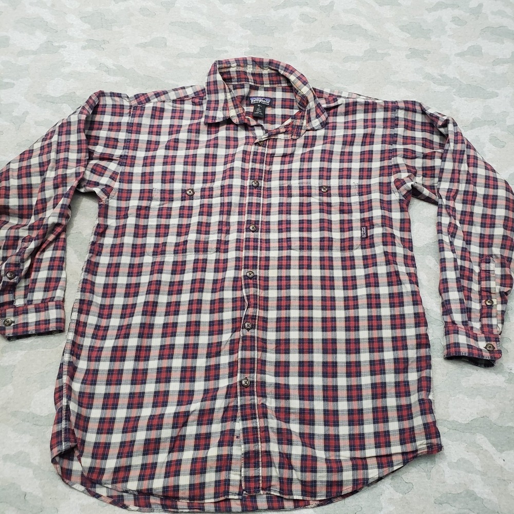 VTG Patagonia Shirt Mens Large Red Check Plaid Pockets Long Sleeve Button